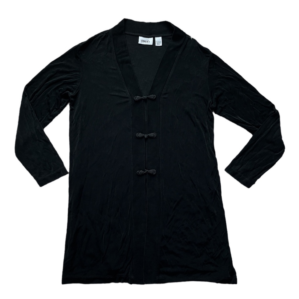 Chico’s Travelers Collection Black Chinese Style Long Cardigan Size Large